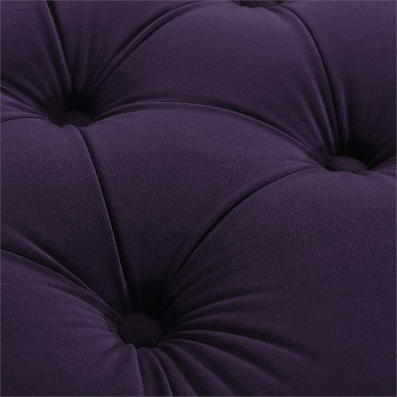 Maklaine Traditional Hardwood Tufted Round Ottoman Nailhead Accents in Purple