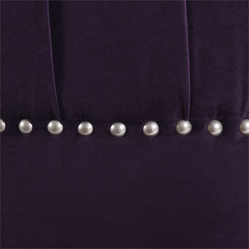 Maklaine Traditional Hardwood Tufted Round Ottoman Nailhead Accents in Purple