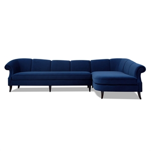 maklaine contemporary channel tufted right sectional sofa in navy blue