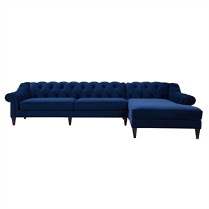 maklaine contemporary hardwood tufted right sectional sofa in navy blue