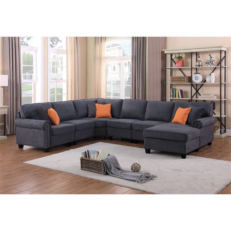 Maklaine Transitional Woven Fabric U-Shaped Sectional Sofa in Dark Gray