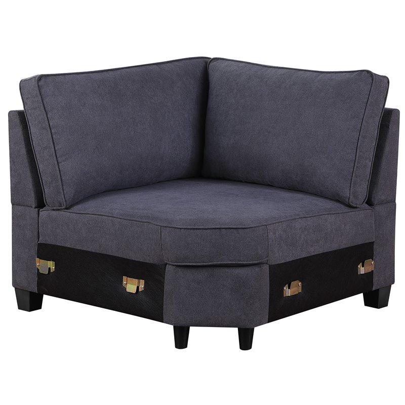 Maklaine Transitional Woven Fabric U-Shaped Sectional Sofa in Dark Gray