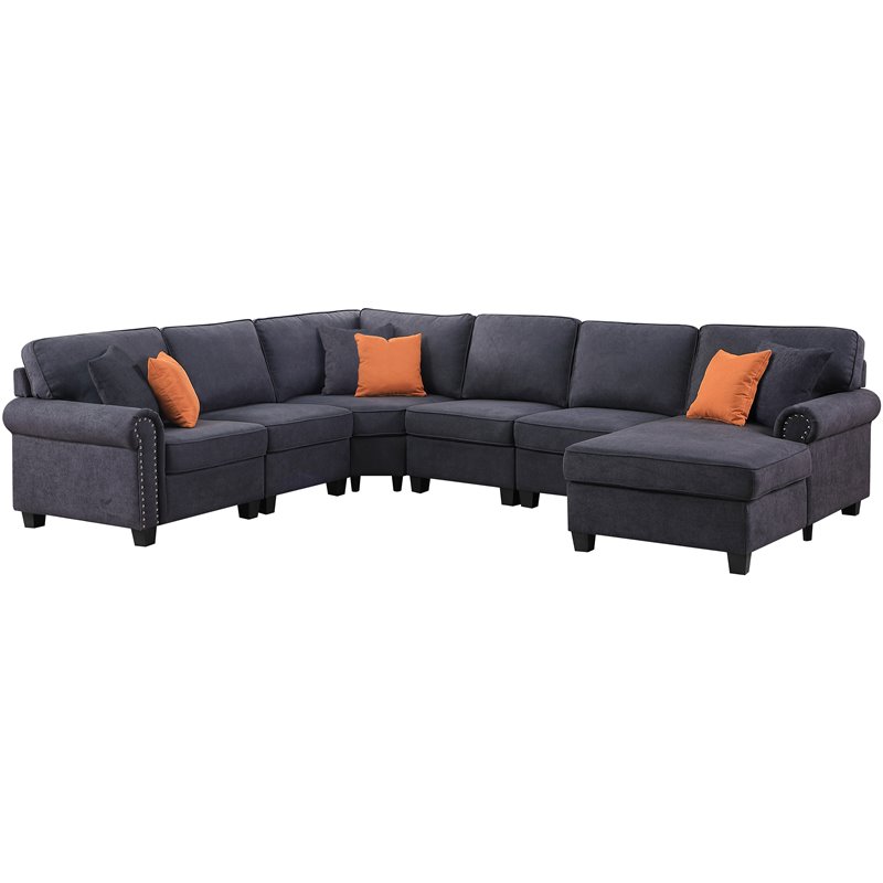 Maklaine Transitional Woven Fabric U-Shaped Sectional Sofa in Dark Gray