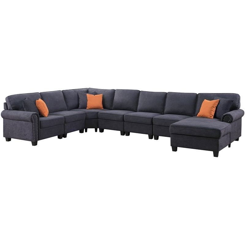 Maklaine Transitional Woven Fabric U-Shaped Sectional Sofa in Dark Gray