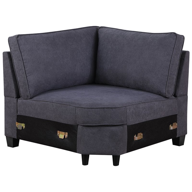 Maklaine Transitional Woven Fabric U-Shaped Sectional Sofa in Dark Gray