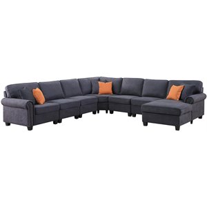 Maklaine Transitional Woven Fabric U-Shaped Sectional Sofa in Dark Gray