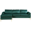 Maklaine Modern Velvet Cushioned Arms Sectional Sofa in Green/Gold