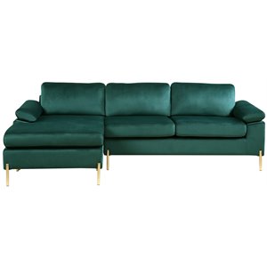 maklaine modern velvet sectional sofa in green/gold legs