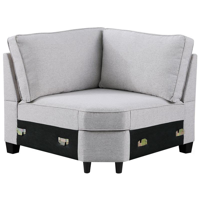 Maklaine Transitional Polyester Fabric U-Shaped Sectional Sofa in Light Gray