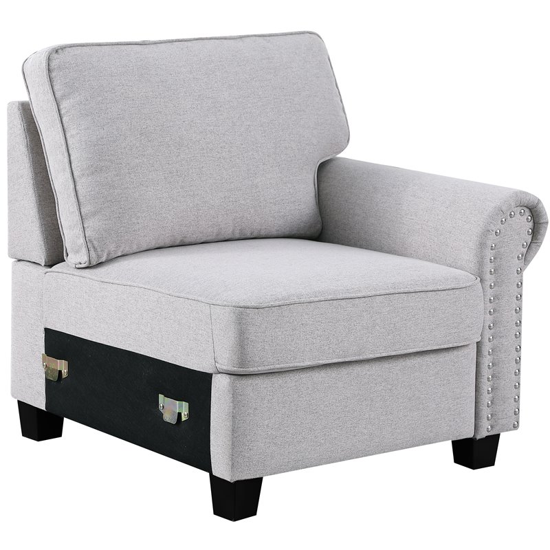 Maklaine Transitional Polyester Fabric U-Shaped Sectional Sofa in Light Gray
