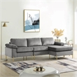 Maklaine Modern Velvet Cushioned Arms Sectional Sofa in Gray/Gold