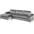 Maklaine Modern Velvet Cushioned Arms Sectional Sofa in Gray/Gold