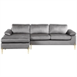 Maklaine Modern Velvet Cushioned Arms Sectional Sofa in Gray/Gold