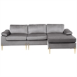 Maklaine Modern Velvet Cushioned Arms Sectional Sofa in Gray/Gold