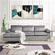 Maklaine Modern Velvet Cushioned Arms Sectional Sofa in Gray/Gold
