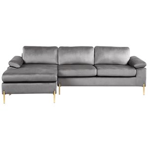 maklaine modern velvet sectional sofa in gray/gold legs