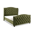 Maklaine Contemporary Tufted Wingback Queen Bed in Olive Green