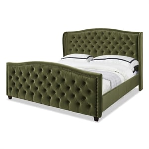 Maklaine Modern Upholstered Shelter Headboard Bed King in Olive Green