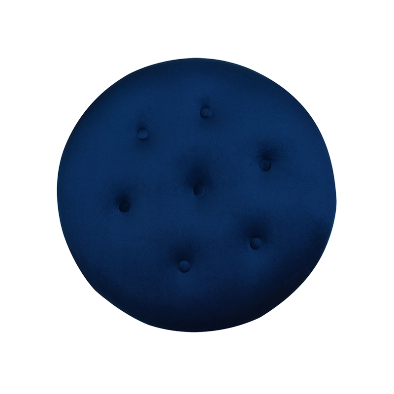 Maklaine Modern Upholstered Round Accent Ottoman in Navy Blue Velvet