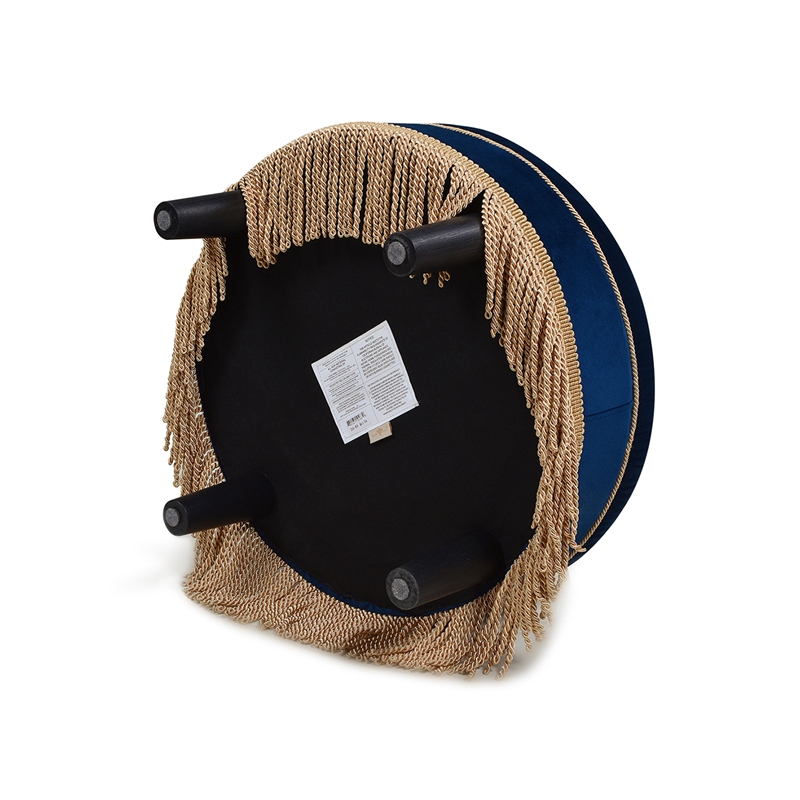 Maklaine Modern Upholstered Round Accent Ottoman in Navy Blue Velvet