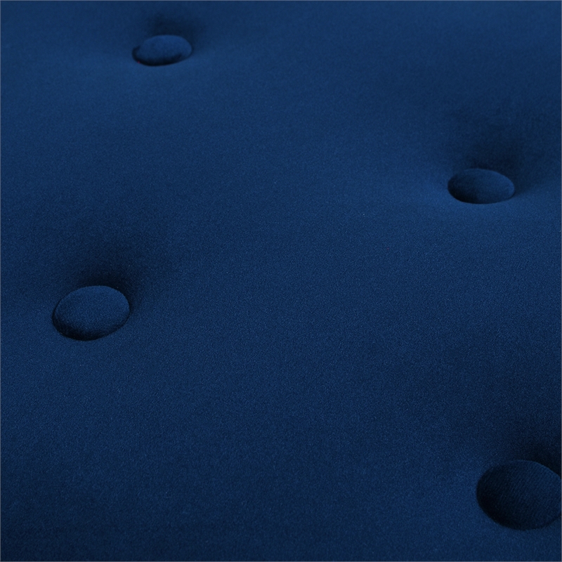 Maklaine Modern Upholstered Round Accent Ottoman in Navy Blue Velvet