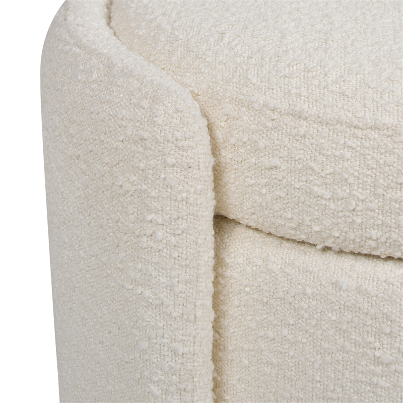 Maklaine Upholstered Ivory White Bench Oval Storage 43.5