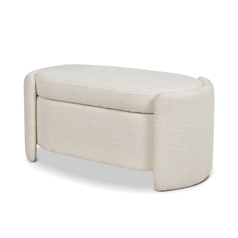 Maklaine Upholstered Ivory White Bench Oval Storage 43.5