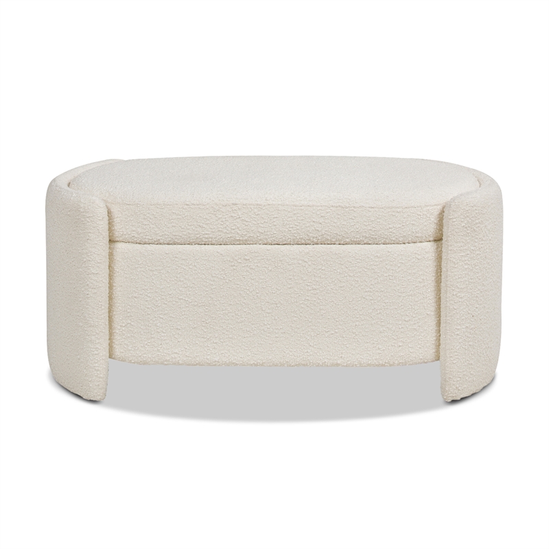Maklaine Upholstered Ivory White Bench Oval Storage 43.5