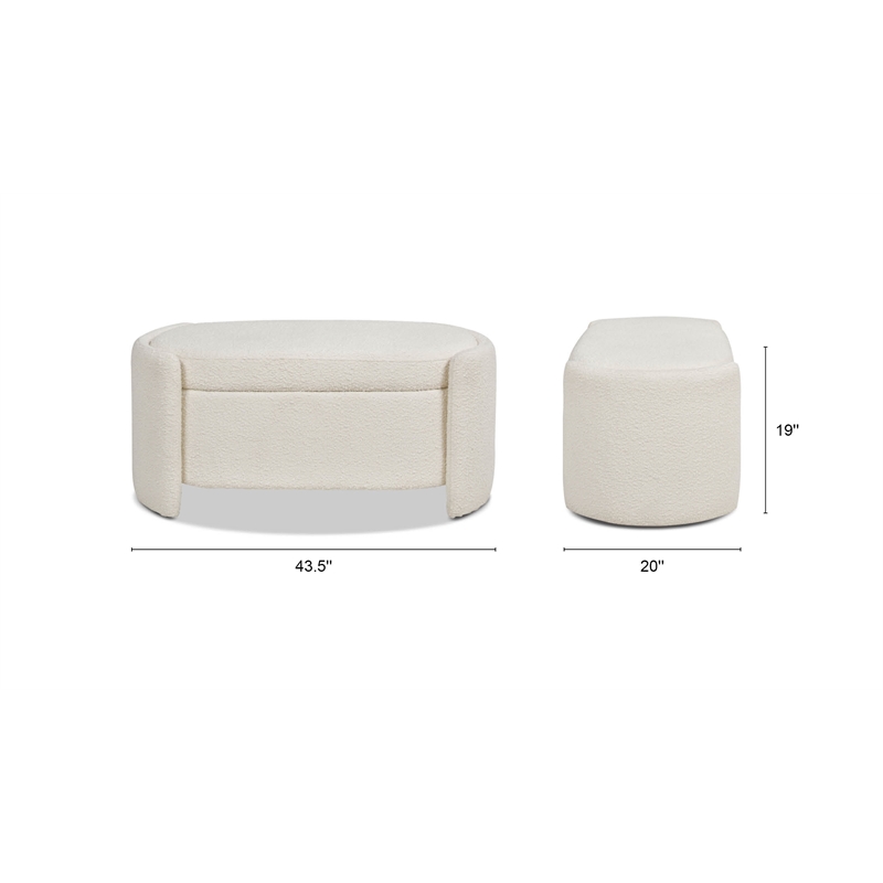 Maklaine Upholstered Ivory White Bench Oval Storage 43.5