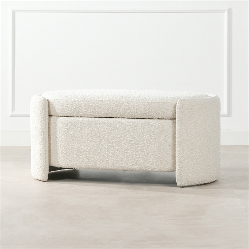 Maklaine Upholstered Ivory White Bench Oval Storage 43.5