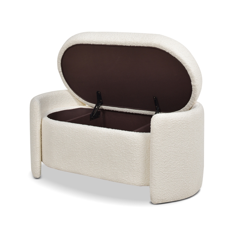 Maklaine Upholstered Ivory White Bench Oval Storage 43.5