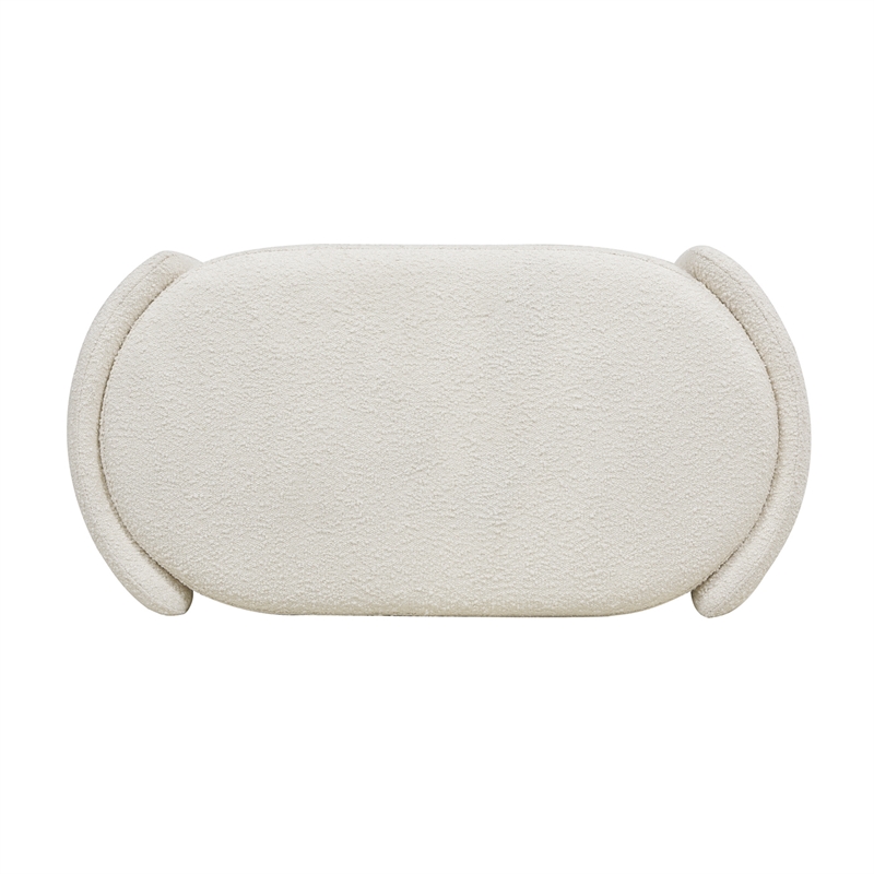 Maklaine Upholstered Ivory White Bench Oval Storage 43.5