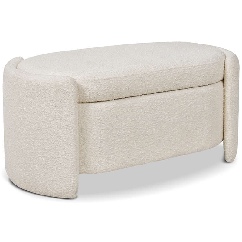 Maklaine Upholstered Ivory White Bench Oval Storage 43.5