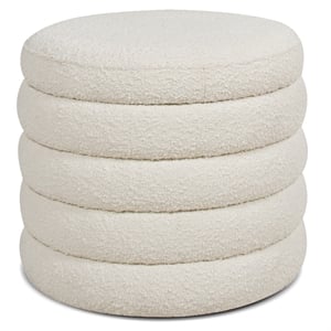 Maklaine Modern 22&quot Upholstered Boucle Round Storage Ottoman in Ivory White