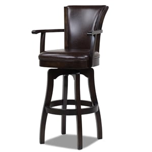 Maklaine Modern 31&quot Swivel Bar Stool with Armrests in Vintage Brown Faux Leather