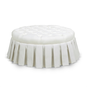 maklaine modern tufted cocktail ottoman with skirt in antique white