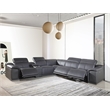 Maklaine Modern 6-Piece Italian Leather Power Reclining Sectional in Dark Gray