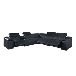 maklaine modern 6-piece 1 console 3-power reclining leather sectional in gray