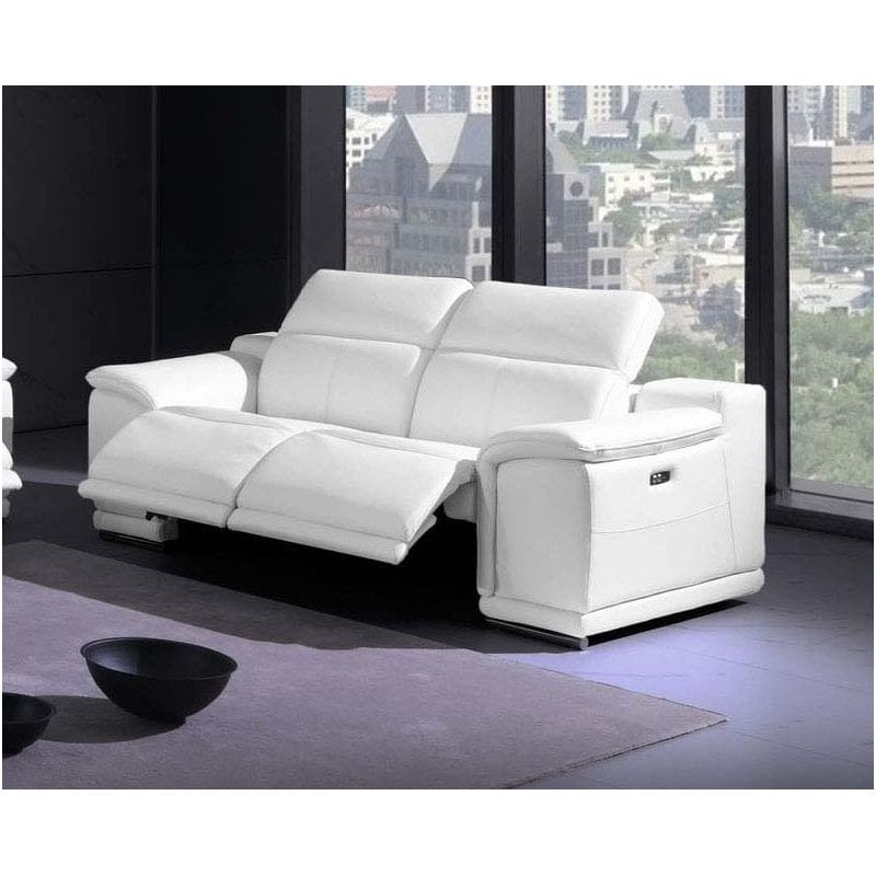 Maklaine Modern Genuine Italian Leather Power Reclining Loveseat in White