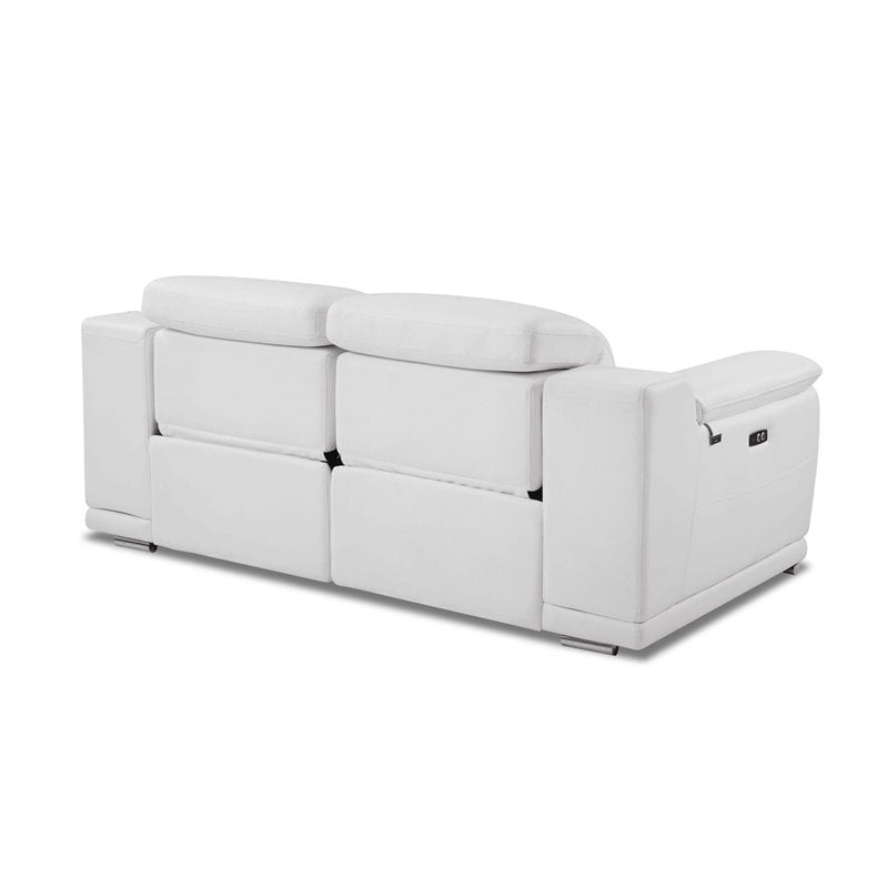 Maklaine Modern Genuine Italian Leather Power Reclining Loveseat in White