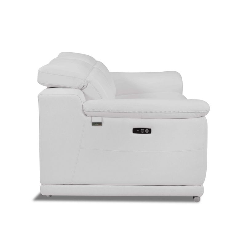 Maklaine Modern Genuine Italian Leather Power Reclining Loveseat in White