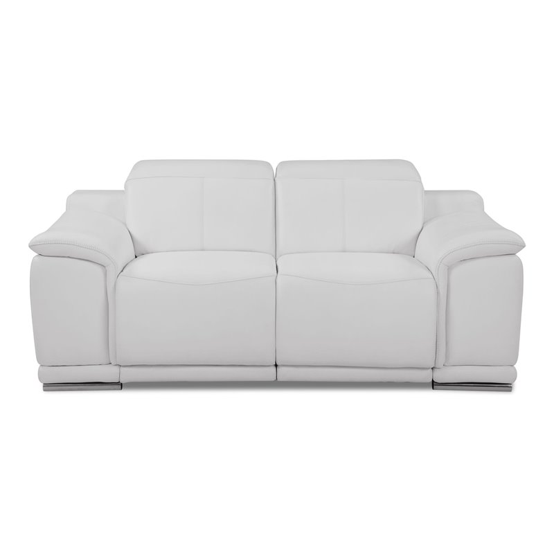 Maklaine Modern Genuine Italian Leather Power Reclining Loveseat in White