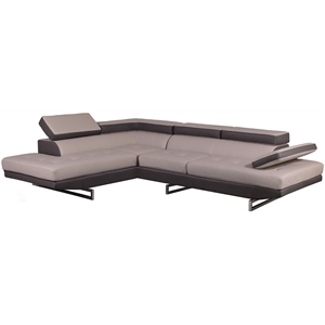 Maklaine Faux Modern Leather Sectional with Left Arm Facing in L Gray/D Gray