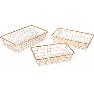 maklaine contemporary 3 piece basket set in gold