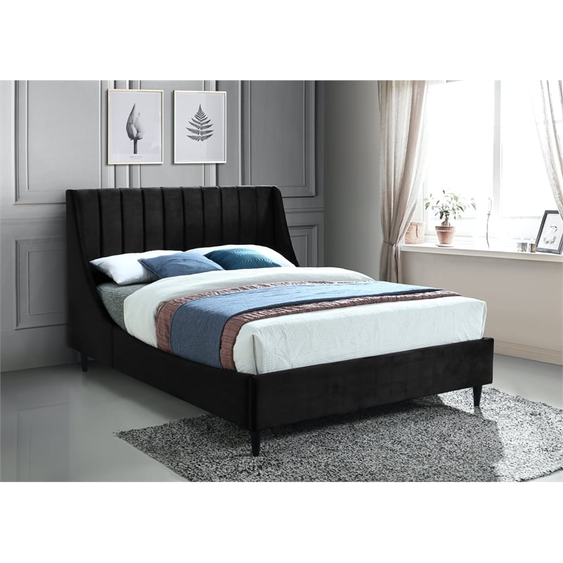 Maklaine Contemporary Black Velvet Upholstered King Bed