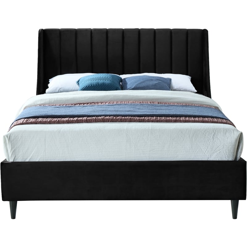 Maklaine Contemporary Black Velvet Upholstered King Bed