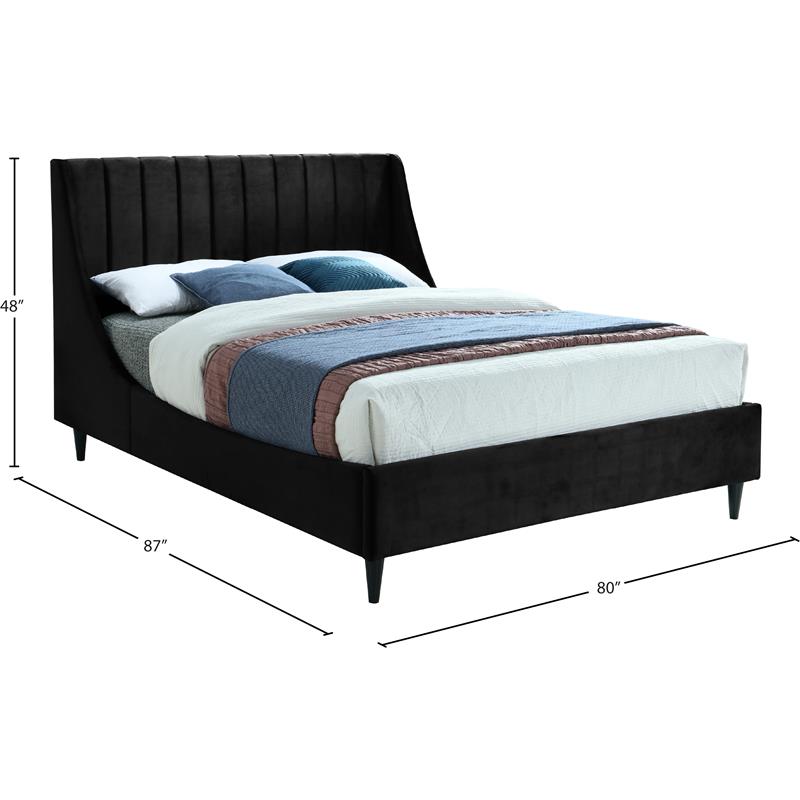 Maklaine Contemporary Black Velvet Upholstered King Bed