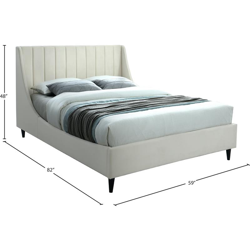 Maklaine Contemporary Cream Velvet Upholstered Full Bed