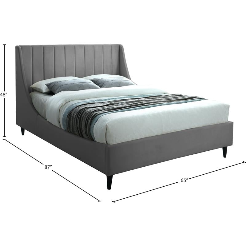Maklaine Contemporary Gray Velvet Upholstered Queen Bed