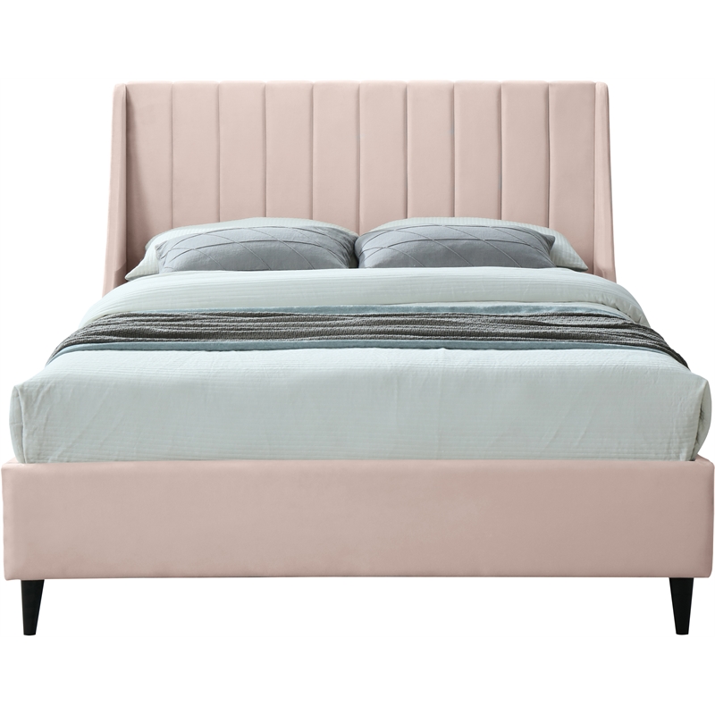 Maklaine Contemporary Pink Velvet Upholstered Queen Bed
